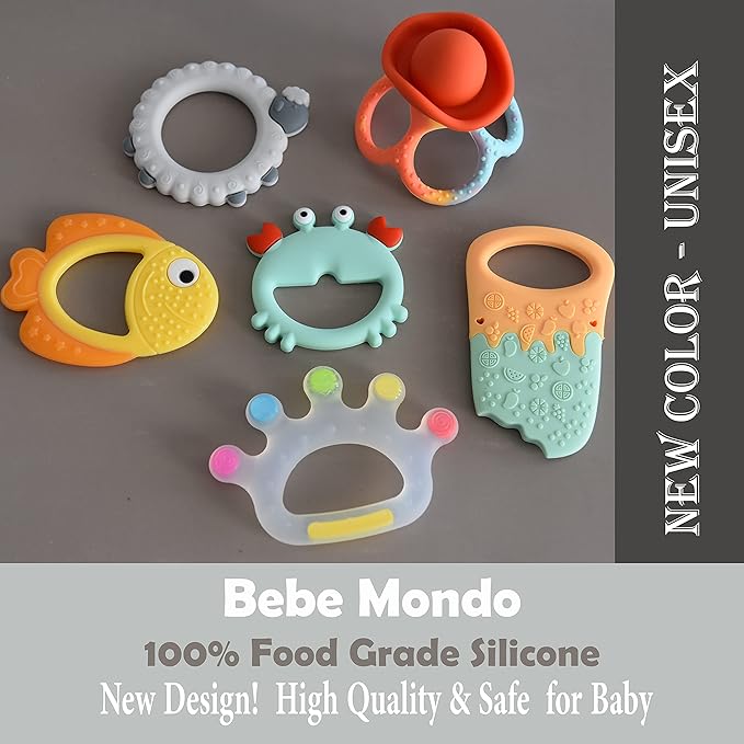 Teething Toys 3-6 Months, Teethers for Babies 3-6 6-12 Months for Teething Relief, Baby Teether Teething Toys 100% Silicone, Newborn Infant Sensory Baby Toys 0-6 Months,bebe mondo (Crab)