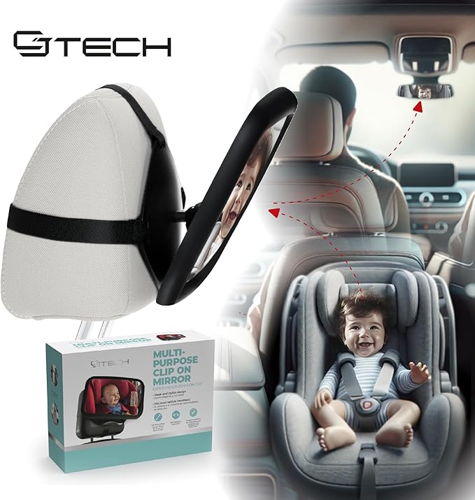 Baby Car Mirror with 360° Rotation - 9.8" Convex Shatterproof Mirror for Baby Safety with Extra Wide & Clear View - car seat mirror for baby rear facing with Adjustable Straps