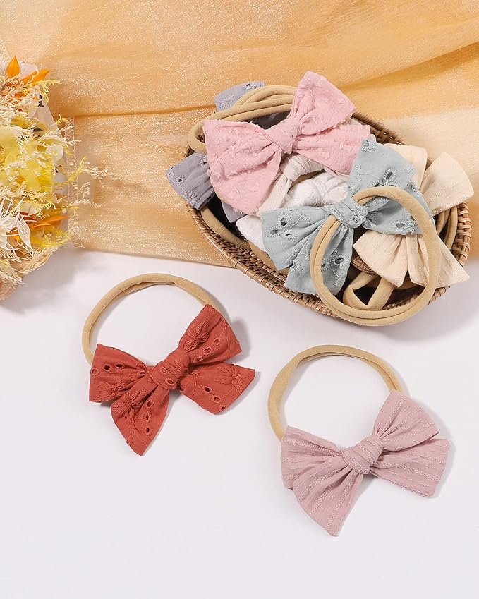 jollybows 12pcs Baby Headband Bows for Girls Newborn Soft Nylon Head Wraps Infant Headwrap Hair Accessories Toddler Kids