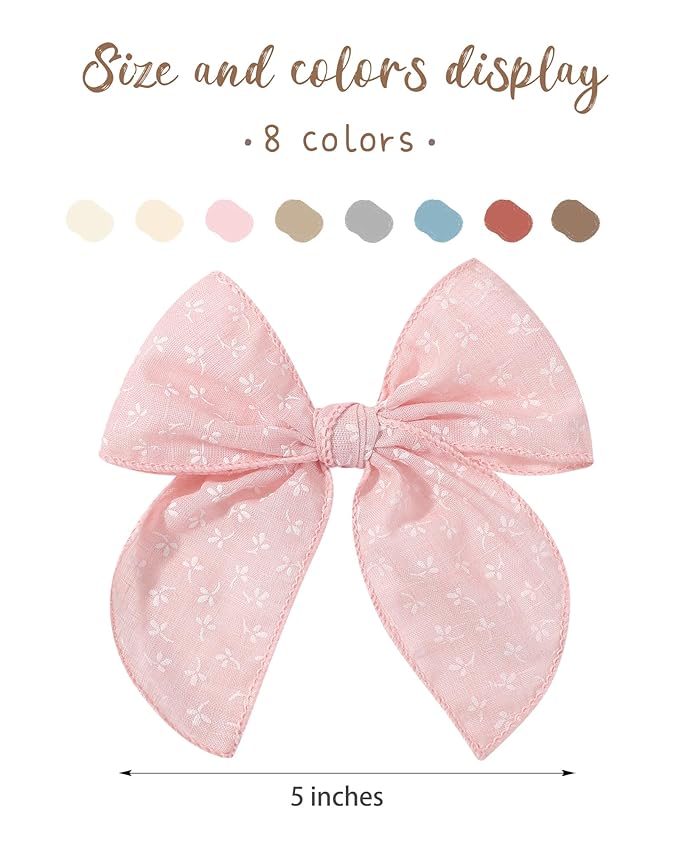 doboi 8PCS Baby Girls Hair Clips Fable Hair Bows Cotton Linen Bows for Girls Hair Accessories for Baby Toddlers Kids