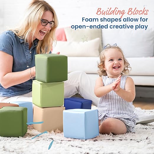 ECR4Kids SoftZone Patchwork Toddler Blocks, Foam Cubes, Earthtone, 12-Piece