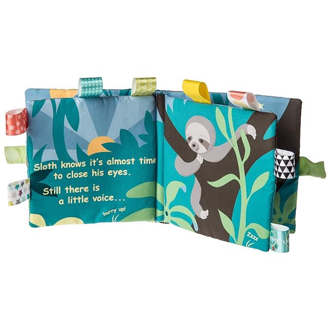 Taggies Touch & Feel Soft Cloth Book with Crinkle Paper & Squeaker, Molasses Sloth