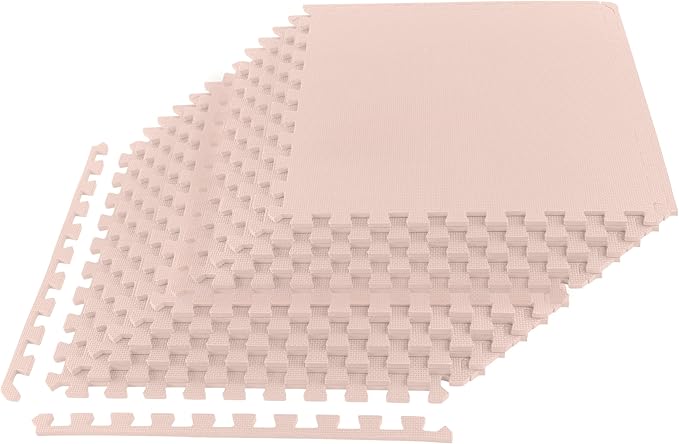 Foam Floor Tiles - 48sqft Soft Nontoxic Baby Play Mat - Interlocking Puzzle Mat for Baby, Kids Playroom, or Home Gym Flooring by Stalwart (Light Pink)