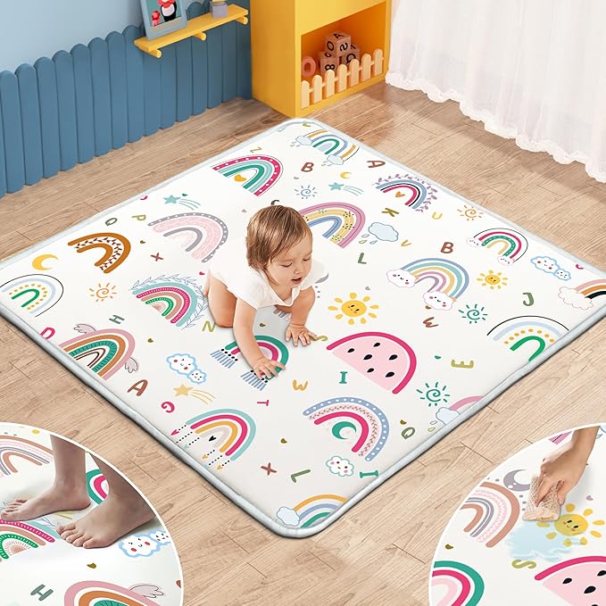 Baby Play Mat, 1-Inch Thick Foam 47" X 47" Playpen Mat,Waterproof & Non - Slip Playmat for Baby Play on Floor, Wipe - Clean, Ideal for Infants, Toddlers & Kids' Crawling and Tummy Time(Rainbow)