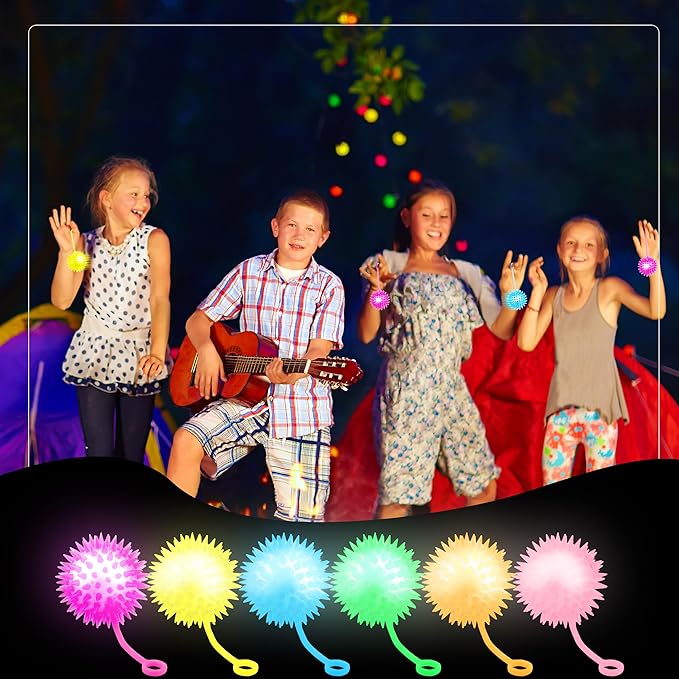 40 Pcs 2.6 Inch Light Up Bouncy Balls LED Spike Ball with Rope Grows in the Dark Multicolor Flashing Balls for Birthday Party Gifts Classroom Prizes