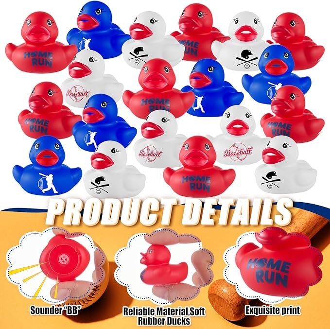 Gejoy 100 Pcs Baseball Rubber Ducks Assorted Sports Rubber Duckies Bulk Mini Ducks Toys Small Tiny Ducky for Team Favors Gifts
