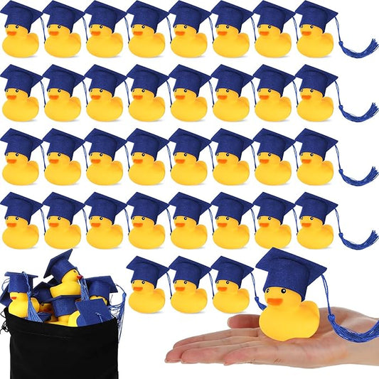 Jerify 48 Pcs Graduation Rubber Ducks with Grad Cap 2026 Diploma Grad Rubber Duck Graduation Party Bath Pool with Storage Bag for Student Gifts Party Favor(Blue)