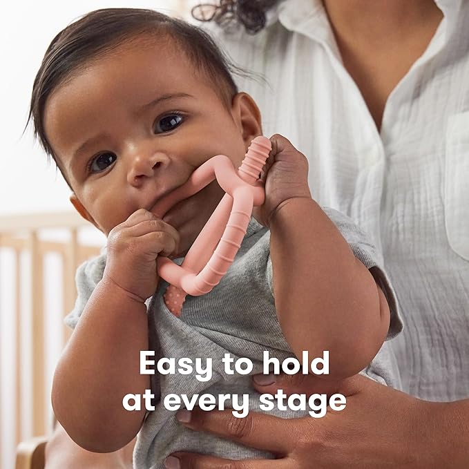 Frida Baby Get-A-Grip Silicone Teether for Teething Pain Relief, BPA-Free Food-Grade Teething Toys for Infant Baby Newborn 0-6, 12, 18 Months, Easy-Grip Teether Ring, PVC-Free, Pink