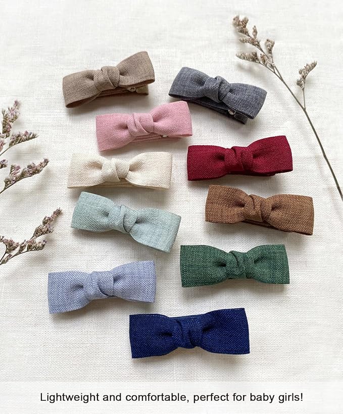 Baby Girls Tiny Hair Bow Clips, 10pcs Boutique Fully Lined Hair Pins Mini Baby Barrettes Accessories for Infants Toddlers Fine Hair by Cherssy