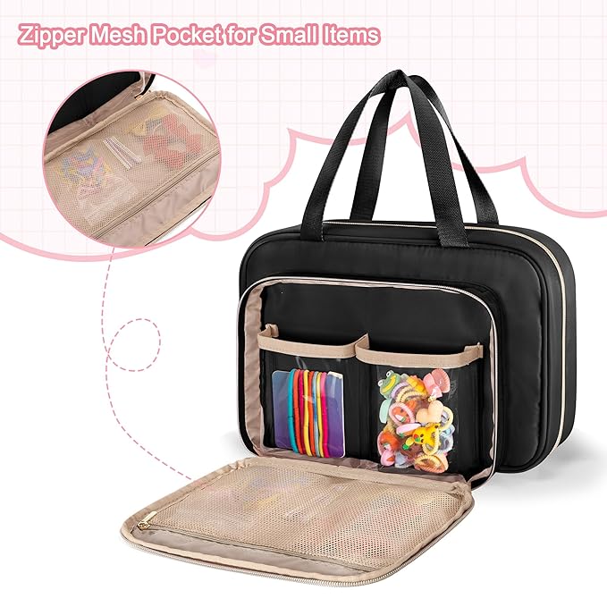 Fasrom Hair Accessories Organizer for Girls, Hanging Hair Bow Storage Bag for Kids Hair Clips, Headband, Hair Ties and Scrunchies Holder, Black (Empty Bag)