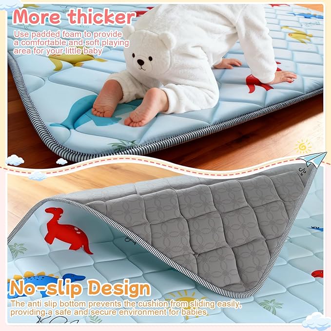 Baby Play Mat for Floor: 79" x 71" Playpen Mat - Thicker & Large Soft Cushioning Padding Foam Playmats for Babies and Toddlers - Machine Washable Non-Slip Baby Crawling Mats, Dinosaur Designs