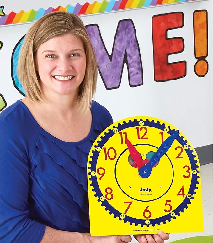 Carson Dellosa 13" x 12" Judy Clock, Learn to Tell Time with Color Coded Clock Hands, Analog Time Telling for Kids, Hands-On Learning Education Classroom and Homeschool Supplies