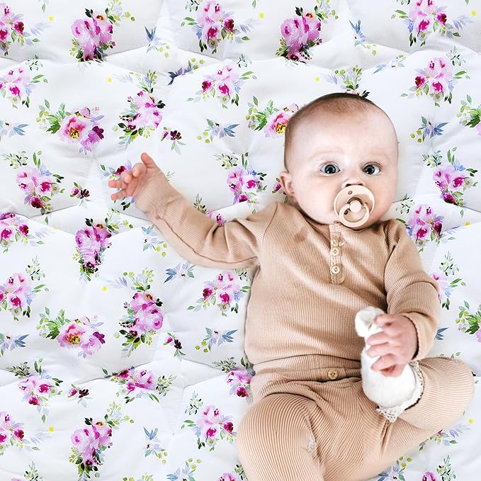 50" X 50" Baby Playpen Mat Fit for TODALE and Dripex Baby Playpen, One-Piece Crawling Mat Non Slip Padded Baby Mats for Playing 50x50 Inches, Floral
