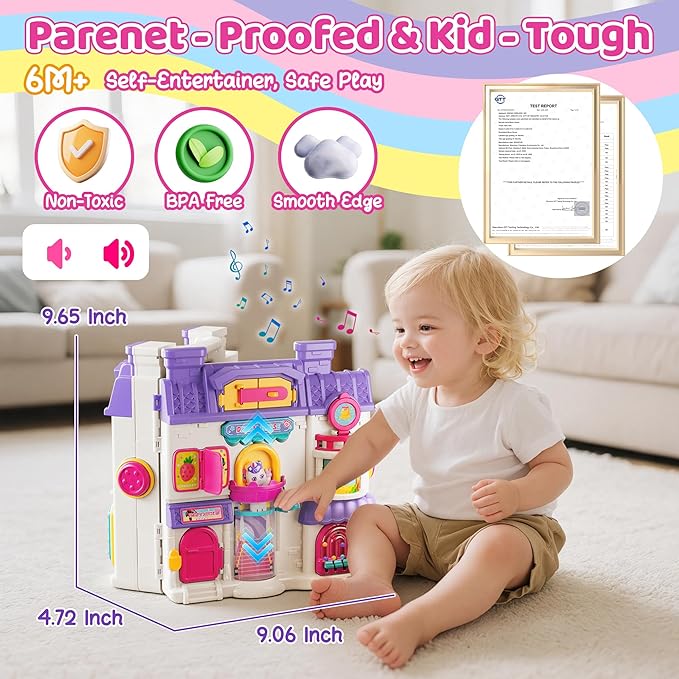 Nicella Busy Board for 1 Year Old Girl Gifts, Montessori Toys for 1 2 Year Old - 56+ Activities Bilingual Music Learning Sensory Toys for Toddlers 1-3 - Birthday Gift for 1+ Year Old Girl Boy