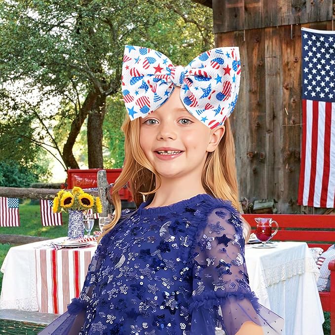YanJie 7'' 1pcs 4th of July Baby Headbands Girl Hair Accessories with American Flag in Heart Patterns Independence Day Toddler Hair Wrap Girl Outfits