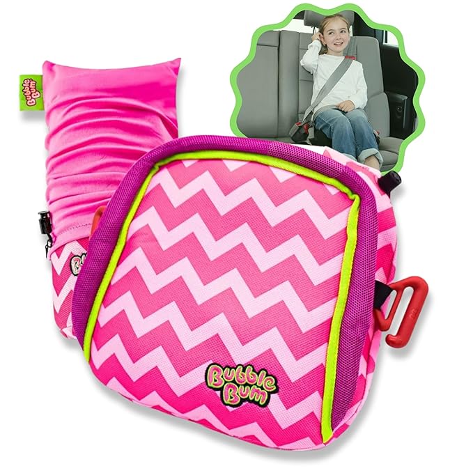 Bubblebum Booster Car Seat, Inflatable Booster Seat for Kids, Travel Carseat, Backless Portable Child Safety Seats for Car, Inflatable Seats for Cars 40-100 lbs, for 4 Year Old + Toddler, Kid - Pink