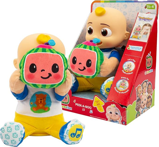 Giochi Preziosi Cocomelon Peek A Boo JJ - JJ in Plush Version 30 cm with Motorised Sounds and Movements for Playing Bubu Seven Years, for Children from 2 Years, Ccm41000