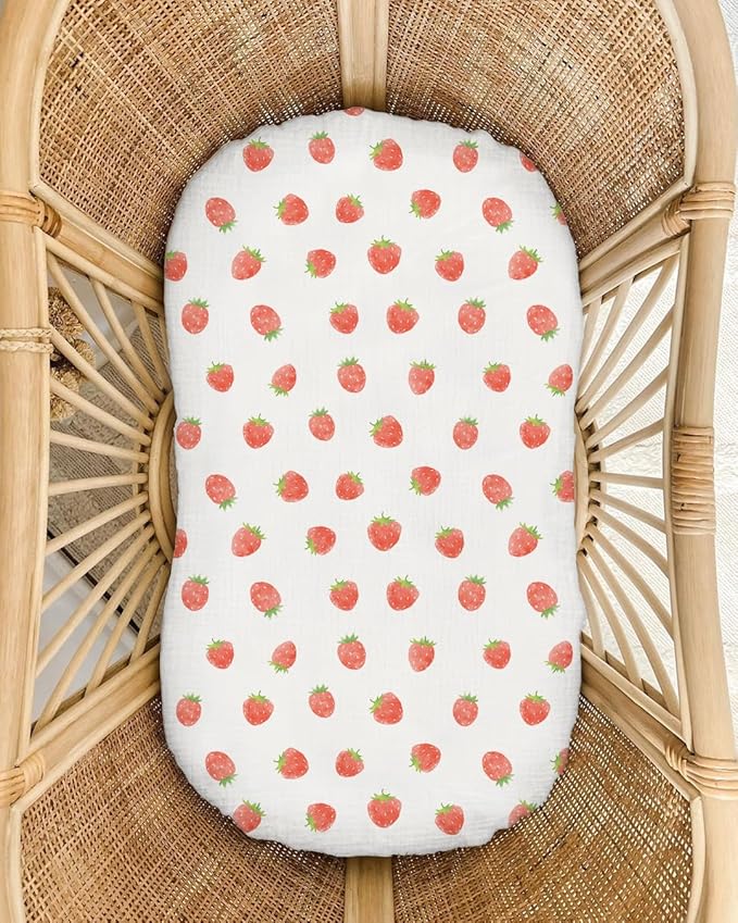 Muslin Baby Lounger Cover 2 Pack, Soft Breathable Newborn Lounger Pillow Cover for Boys Girls Infant (Strawberry & Pale Pink)