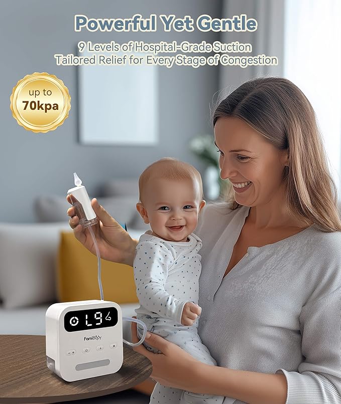 Electric Nasal Aspirator for Babies & Toddlers | 9 Adjustable Suction Levels | Safe Baby Nose Sucker with Food-Grade Tips & Portable Design
