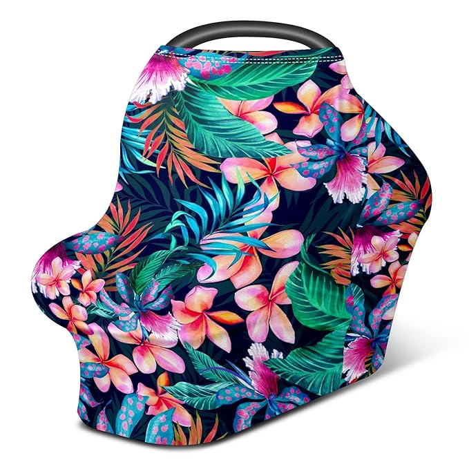 Baby Car Seat Stroller Covers Tropical Palm Leaves Nursing Cover Breastfeeding Scarf Soft Breathable Stretchy Coverage Carseat Canopy Cover for Boys and Girls Soft Breathable Multi Use