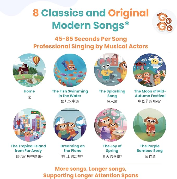 GO GO - Learning Chinese is Fun:Bilingual Chinese with English Translations, 8 Songs, 10 Sound Buttons & Volume Control, Simplified Characters & Pinyin for Kids & Toddlers