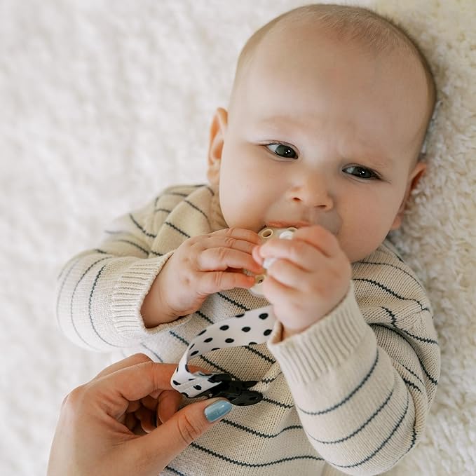 Dr. Brown's Pacifier Clips, Universal Fit Fabric Strap for Pacifiers, Dots and Stripes, BPA-Free, 0-18 Months, 2-Pack
