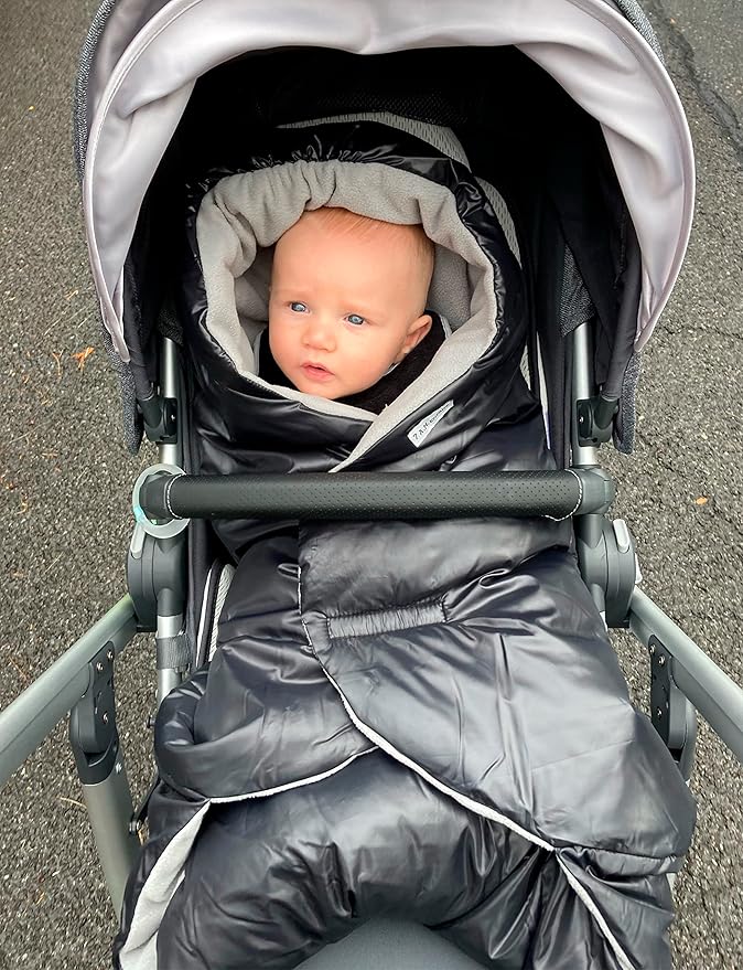 7AM Enfant Baby Car Seat - Nido Quilted Baby carier Cover, Hooded Soft Plush Lining, Stroller | (Black Quilted, Large 6-18M)