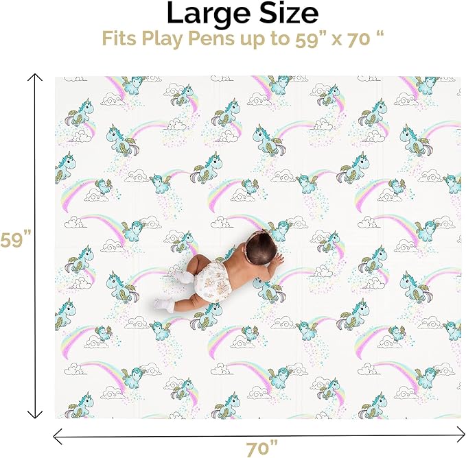 JumpOff Jo Foldable Foam Play Mat – Large Waterproof Baby & Toddler Activity Floor Mat, Double-Sided 70 x 59 Inch Play Surface