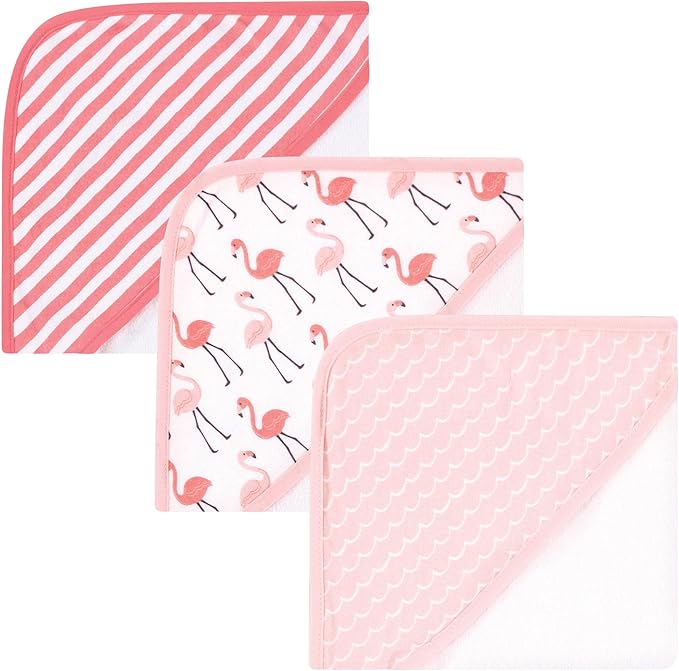 Hudson Baby Unisex Baby Cotton Rich Hooded Towels, Coral Flamingo, One Size