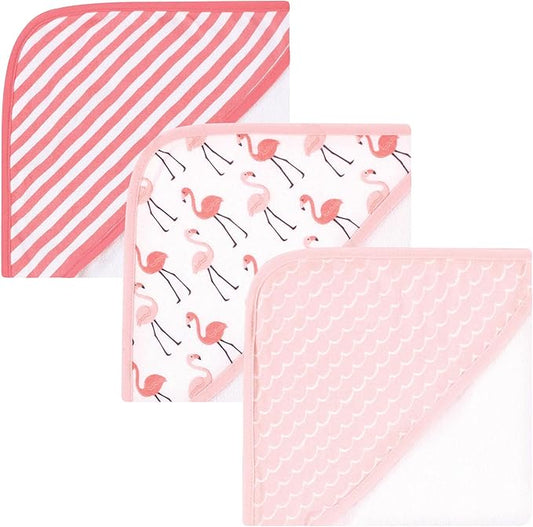 Hudson Baby Unisex Baby Cotton Rich Hooded Towels, Coral Flamingo, One Size