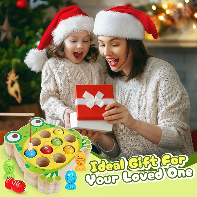 Wooden Fishing Games for Kids 3+,Montessori Magnetic Toys Early Fine Motor Skills Learning Color Sorting & Hand-Eye Coordination Magnet Game Easter Basket Stuffers for Toddlers Boys Grils