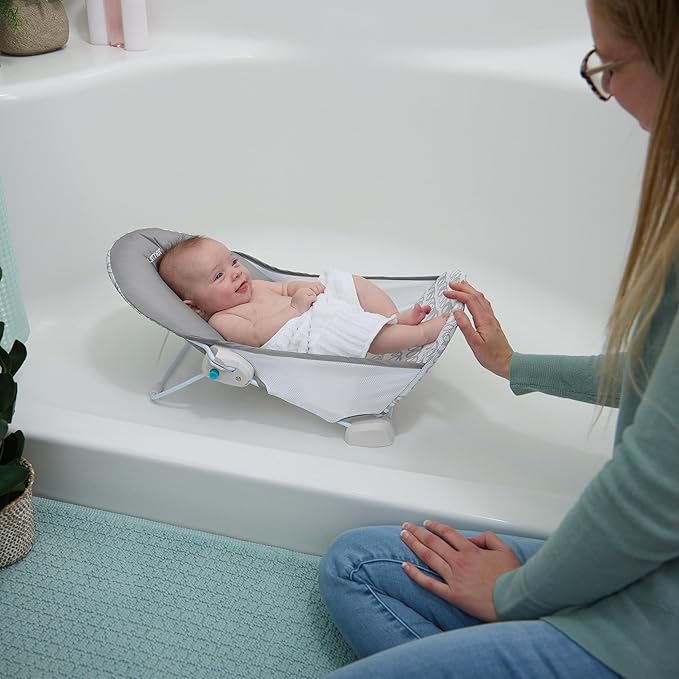 Ingenuity Foldaway 2-Position Baby Bath Seat,Adjustable Support for Sink or Bathtub,Ages 0-6 Months up to 20 Pounds,Machine-Washable Sling,(Pack of 3)
