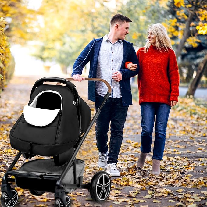 SWESEN Winter Car Seat Covers for Babies, Cozy & Warm Cover, Infant Car Seat Canopy Water Resistant, Universal Cold Weather Shield, Black