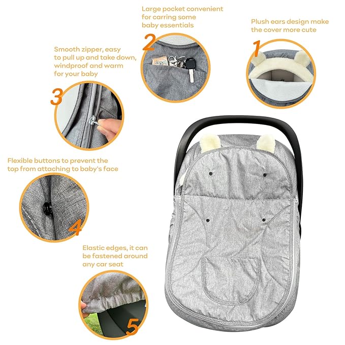 Car Seat Cover for Babies,Winter Baby Car Seat Cover for Boys & Girls-Keeps Babies Warm and Cozy,2 in 1Universal Carseat Cover Fit for All Season