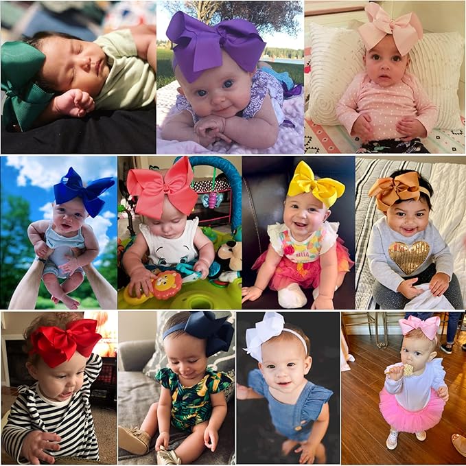 CellElection 30 Colors Baby Girls Headbands 6Inch Big Bows Elastic Hair Bands Headbands Hair Accessories for Newborns Infants Toddlers Kid