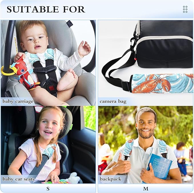 CHIFIGNO Orange Lobster Blue Sea Waves Seat Belt Covers 2 Pack Shoulder Seatbelt Pads Cute Car Seat Shoulder Protector for Adults Kids Women Men