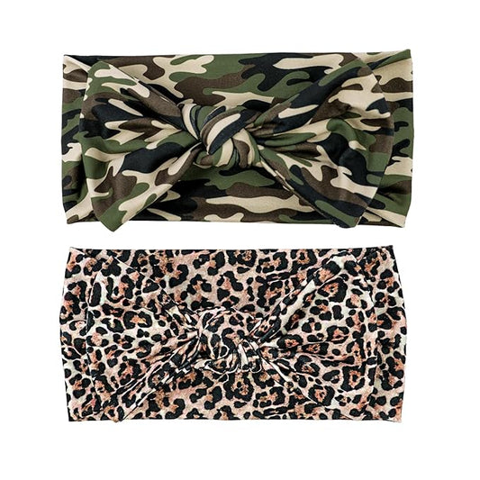 LemonSpce Handmade Baby Head wrap with Bows Stretchy Soft Infant Comfortable Baby Bow for Newborn girls and boys,Toddler-Leopard Camo Printed Hair Accessories