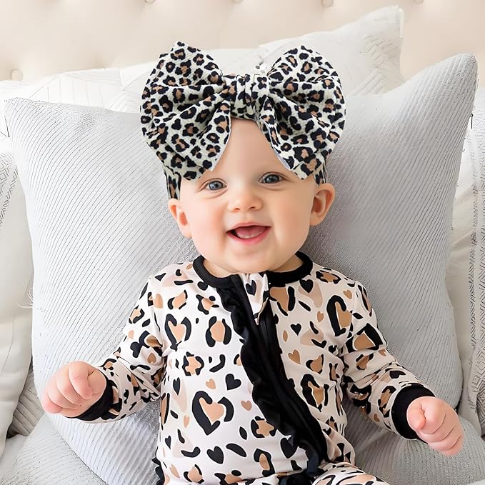 YanJie Bows for Baby Girl Leopard Print Headbands for Girls 7’’ Brown Bow Toddler Hair Accessories Newborn Infant Baby Headband