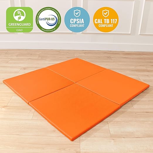 ECR4Kids SoftZone Play Patch Activity Mat Squares, Modular Playmat, Orange, 4-Pack