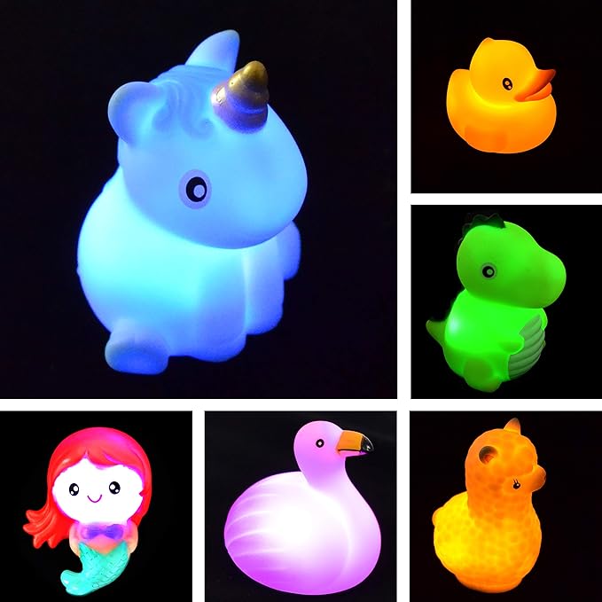 JOYIN 6 Pcs Pre-Filled Easter Eggs with Light-up Floating Bath Toys for Kids Toddler Eggs Hunt, Basket Stuffers/Fillers, Filling Treats, Party Favor, Classroom Prize Supplies
