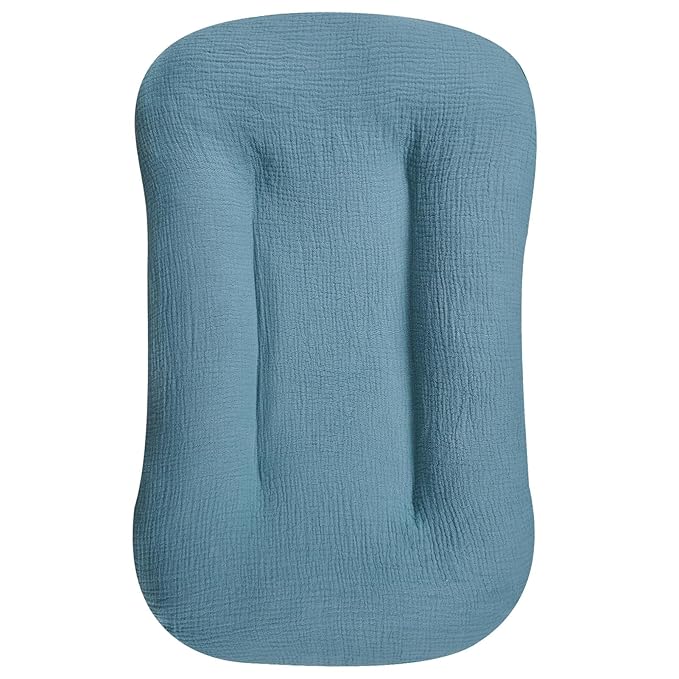 Hooyax Muslin Lounger Cover, Organic Cotton Removable Slipcover for Toddler & Infant, Padded Floor Seat Cover for Boys & Girls, Large Size 37 x 21 Inch, Blue
