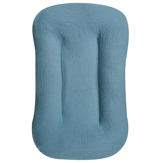 Hooyax Muslin Lounger Cover, Organic Cotton Removable Slipcover for Toddler & Infant, Padded Floor Seat Cover for Boys & Girls, Large Size 37 x 21 Inch, Blue