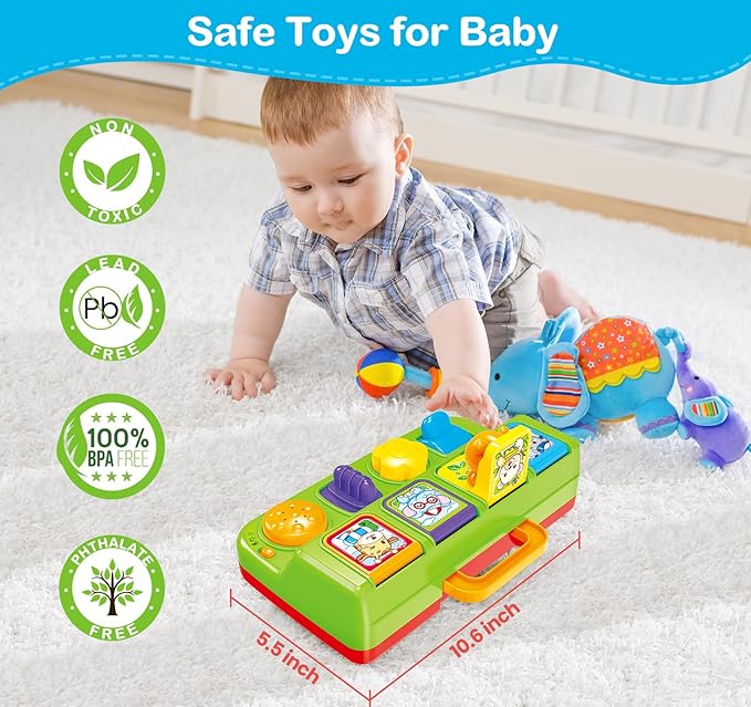 Ellinjan Musical Pop-Up Cause and Effect Toys with Light & Music for 1-3 Year Olds, Baby Interactive Toy with Animal Sounds, Ideal Gifts for Babies Boys Girls