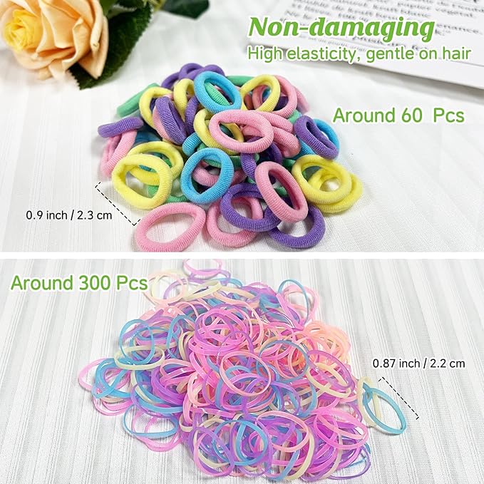 400 Pcs Baby Girls Hair Accessories Set,Baby Girls Hair Ties,Flower Bows Rubber Bands,Hair-friendly Hair Clip,Soft Elastic Hair Bands,Claw Clip(Green)