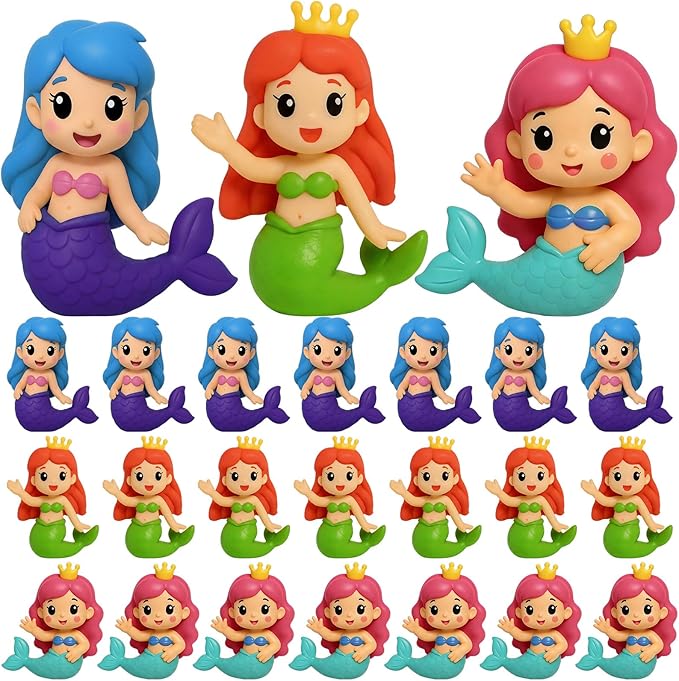 Leyndo 24 Pcs Rubber Mermaid Decoration 2.36 inch Small Squeaky Mermaid Toy for Fish Tank Dashboard Fairy Garden Dollhouse Aquarium Bathtub Home Decor Gifts Party Favors