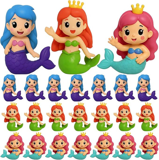 Leyndo 24 Pcs Rubber Mermaid Decoration 2.36 inch Small Squeaky Mermaid Toy for Fish Tank Dashboard Fairy Garden Dollhouse Aquarium Bathtub Home Decor Gifts Party Favors