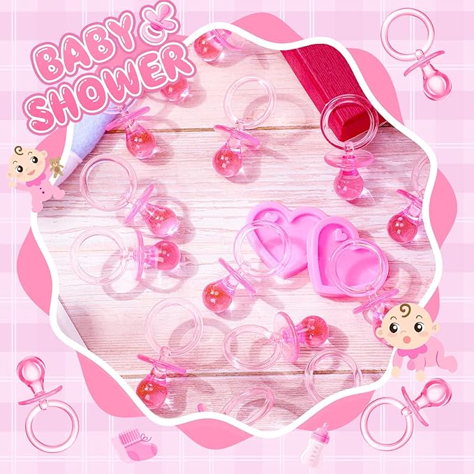 Coume 100 Pcs 2.5 Inch Baby Shower Pacifiers Acrylic Mini Baby Pacifiers Gifts Gender Reveal Party Favors for Gender Neutral Game Birthday Supplies(Pink)
