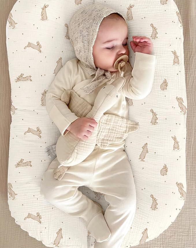 Muslin Baby Lounger Cover 2 Pack, Soft Breathable Newborn Lounger Pillow Cover for Boys Girls Infant