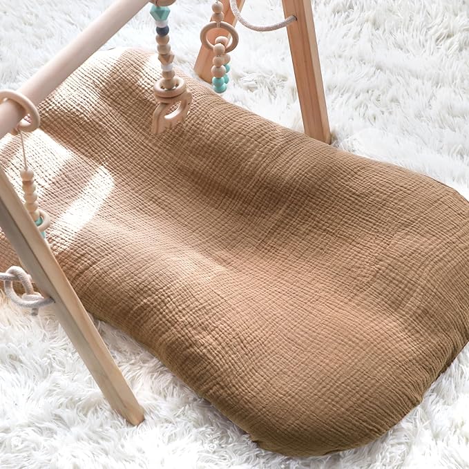 Hooyax Muslin Baby Lounger Cover 2 Pack - 100% Breathable Cotton Soft Infant Lounger Covers, Fits Most Standard Newborn Loungers & Pillows (Brown, Wheat)