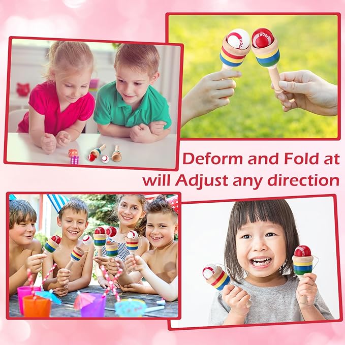 RoundFunny 20 Pcs Wooden Catch Ball Game Mini Wood Ball Catching with String Cup Vintage Catch Toys for Kids Novelty Party Game for Fun Lawn Camping Beach Hand Eye Coordination Educational